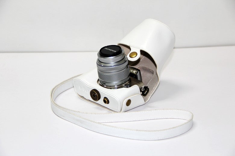 PU Leather Camera Protection Cover + Strap for Olympus E-PL6/E-PL5/E-PM2 - White