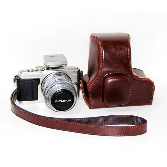 PU Leather Camera Cover Case + Strap for Olympus E-PL6/E-PL5/E-PM2 - Coffee