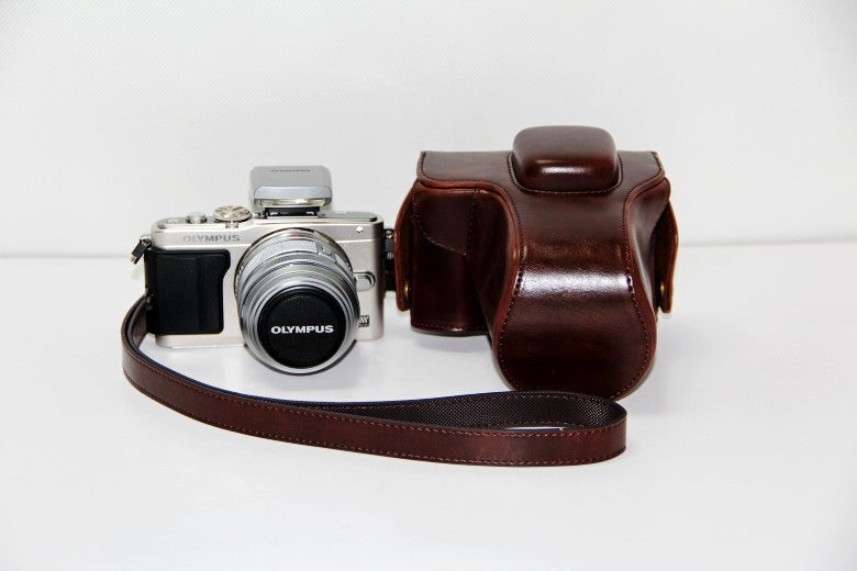 PU Leather Camera Cover Case + Strap for Olympus E-PL6/E-PL5/E-PM2 - Coffee