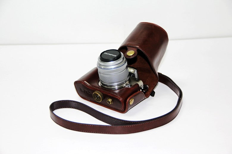 PU Leather Camera Cover Case + Strap for Olympus E-PL6/E-PL5/E-PM2 - Coffee