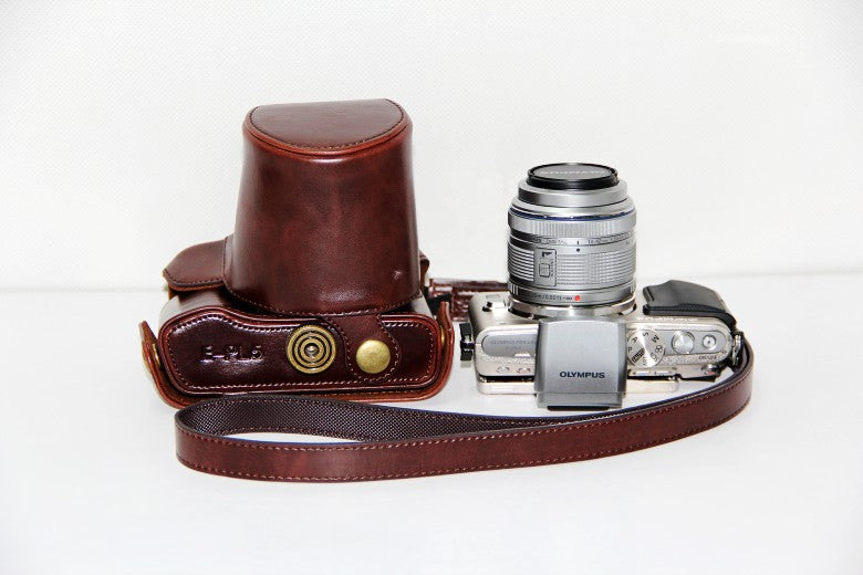 PU Leather Camera Cover Case + Strap for Olympus E-PL6/E-PL5/E-PM2 - Coffee