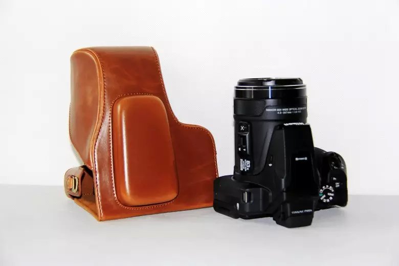 PU Leather Camera Pouch Case for Nikon Coolpix P900S  - Brown