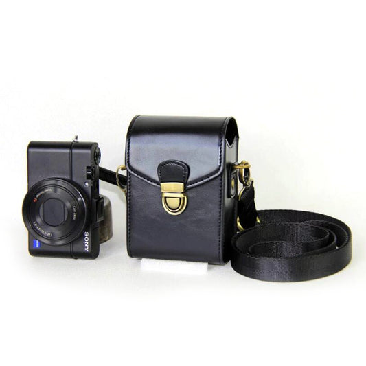 PU Leather Camera Shoulder Bag Waterproof Shoulder Camera Bag for Hiking Camping Trekking Cycling - Black