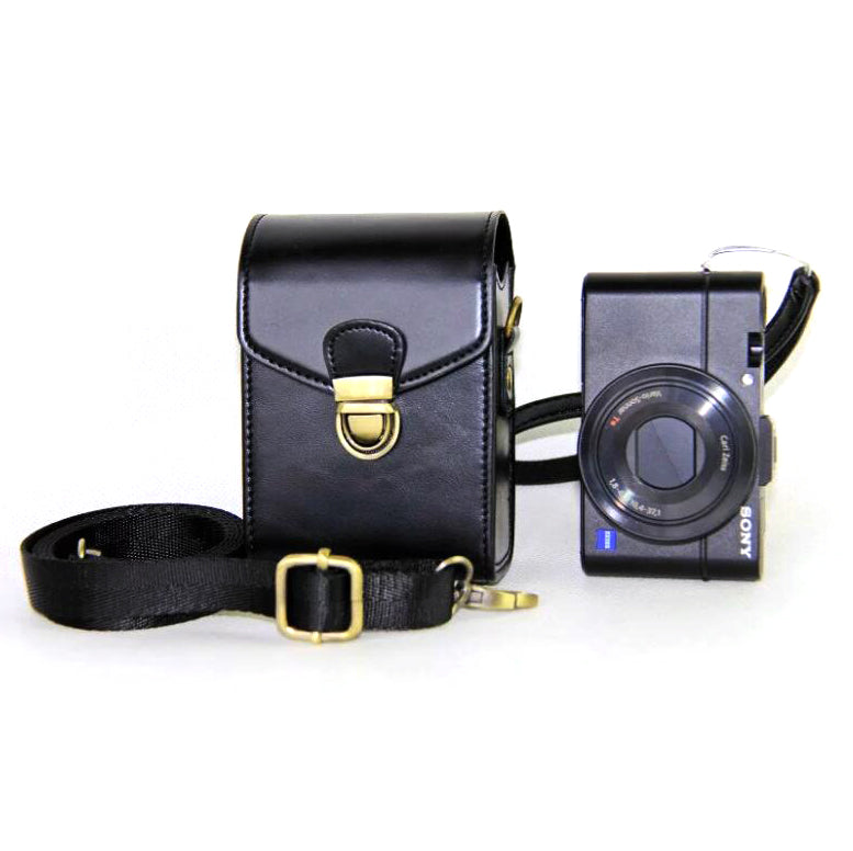 PU Leather Camera Shoulder Bag Waterproof Shoulder Camera Bag for Hiking Camping Trekking Cycling - Black