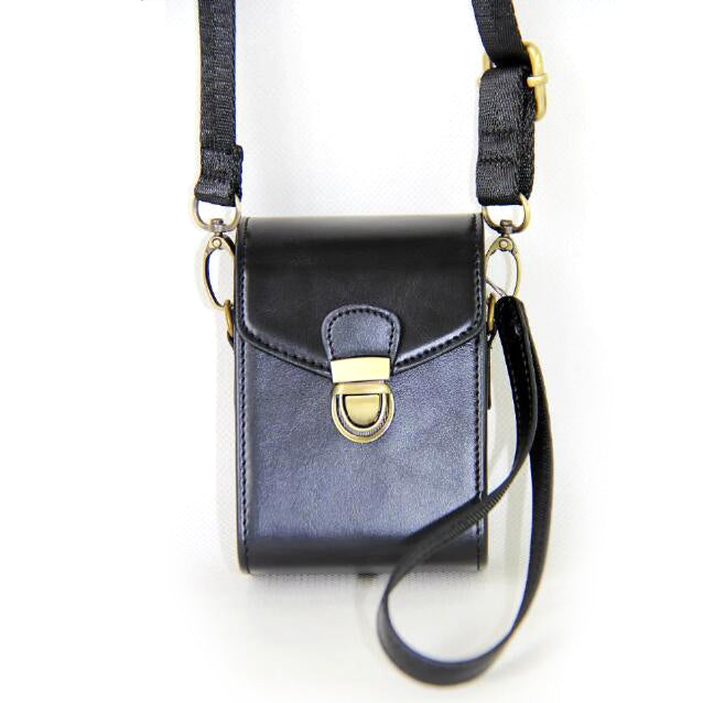PU Leather Camera Shoulder Bag Waterproof Shoulder Camera Bag for Hiking Camping Trekking Cycling - Black