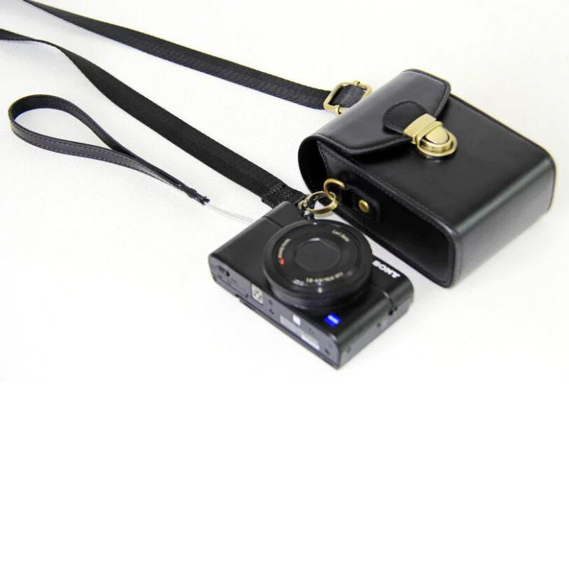 PU Leather Camera Shoulder Bag Waterproof Shoulder Camera Bag for Hiking Camping Trekking Cycling - Black