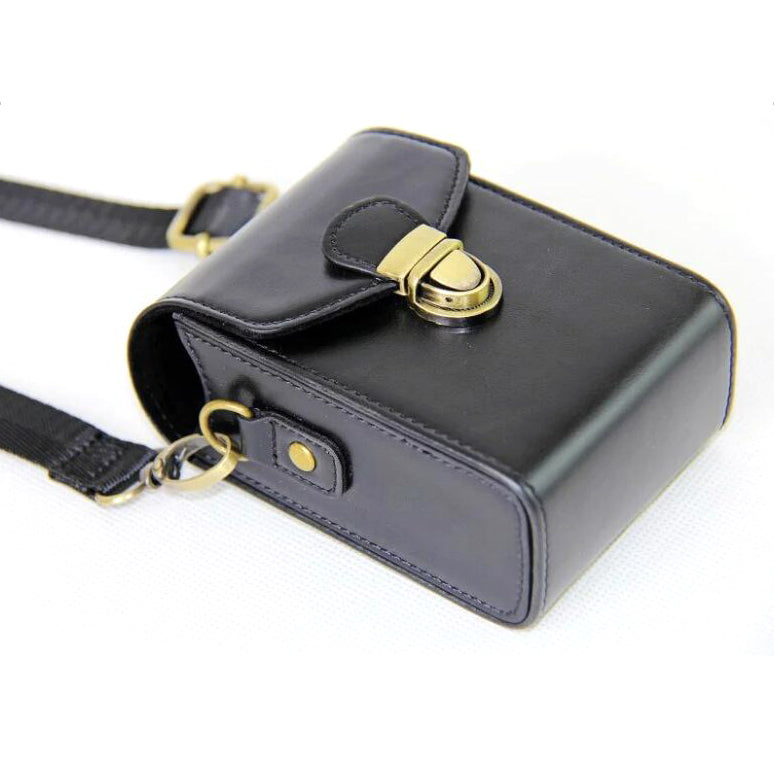 PU Leather Camera Shoulder Bag Waterproof Shoulder Camera Bag for Hiking Camping Trekking Cycling - Black