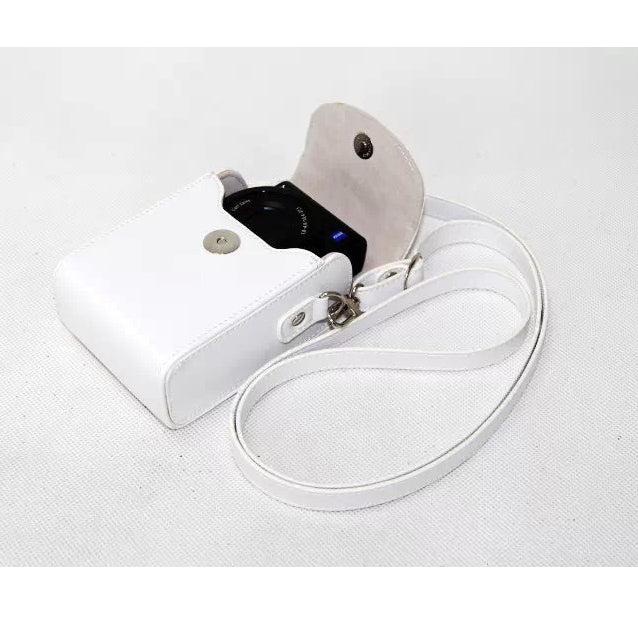 PU Leather Protective Waterproof Shoulder Camera Bag for Hiking Camping Trekking Cycling - White