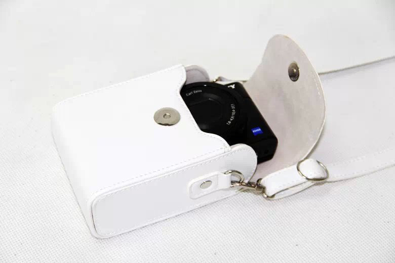 PU Leather Protective Waterproof Shoulder Camera Bag for Hiking Camping Trekking Cycling - White