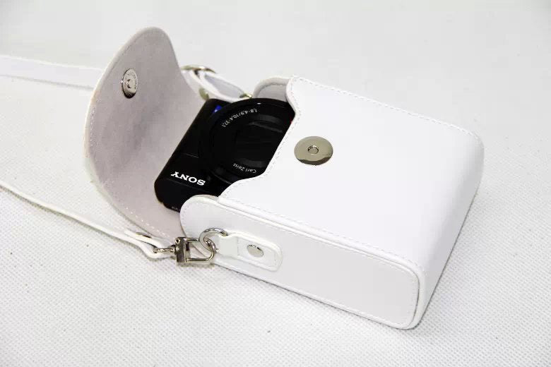 PU Leather Protective Waterproof Shoulder Camera Bag for Hiking Camping Trekking Cycling - White