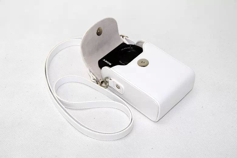 PU Leather Protective Waterproof Shoulder Camera Bag for Hiking Camping Trekking Cycling - White