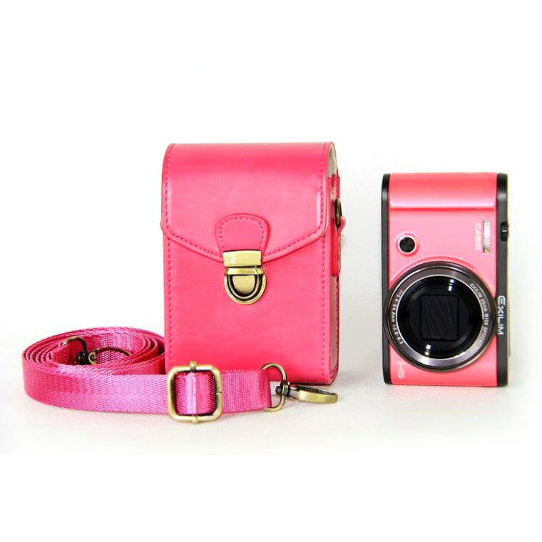 Protective PU Leather Camera Shoulder Bag Waterproof Shoulder Camera Bag for Hiking Camping Trekking Cycling - Rose