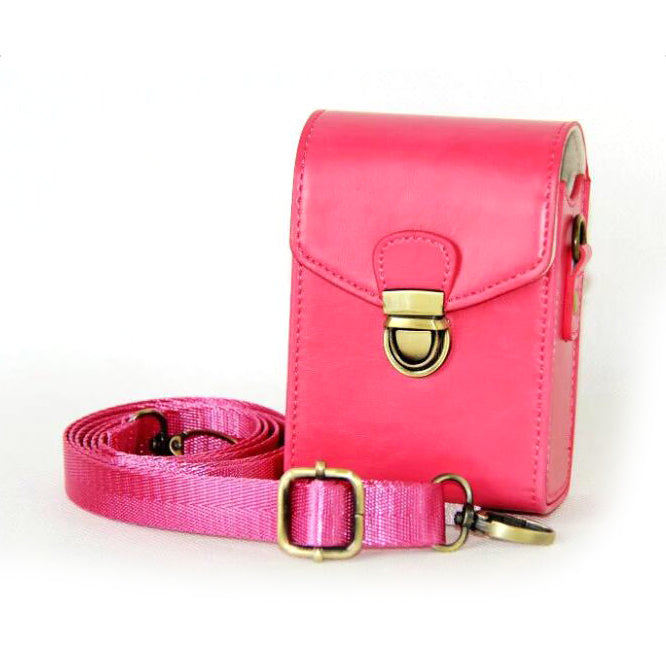 Protective PU Leather Camera Shoulder Bag Waterproof Shoulder Camera Bag for Hiking Camping Trekking Cycling - Rose