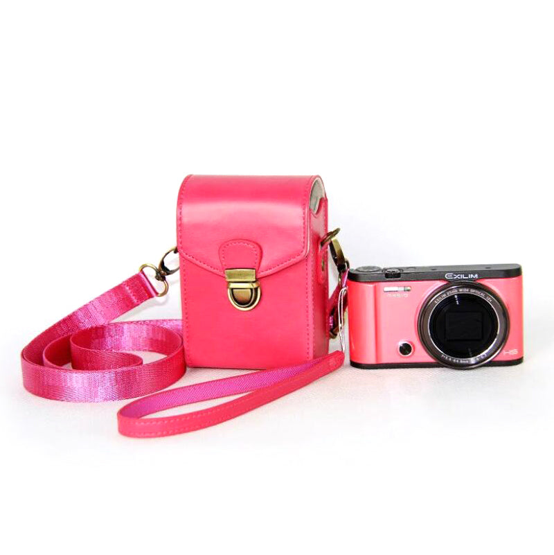 Protective PU Leather Camera Shoulder Bag Waterproof Shoulder Camera Bag for Hiking Camping Trekking Cycling - Rose