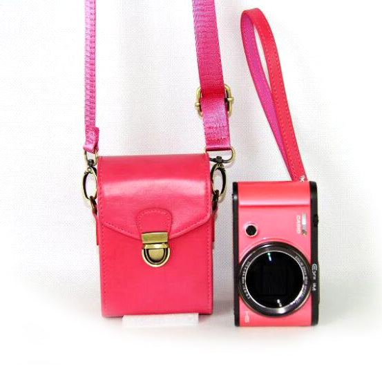 Protective PU Leather Camera Shoulder Bag Waterproof Shoulder Camera Bag for Hiking Camping Trekking Cycling - Rose