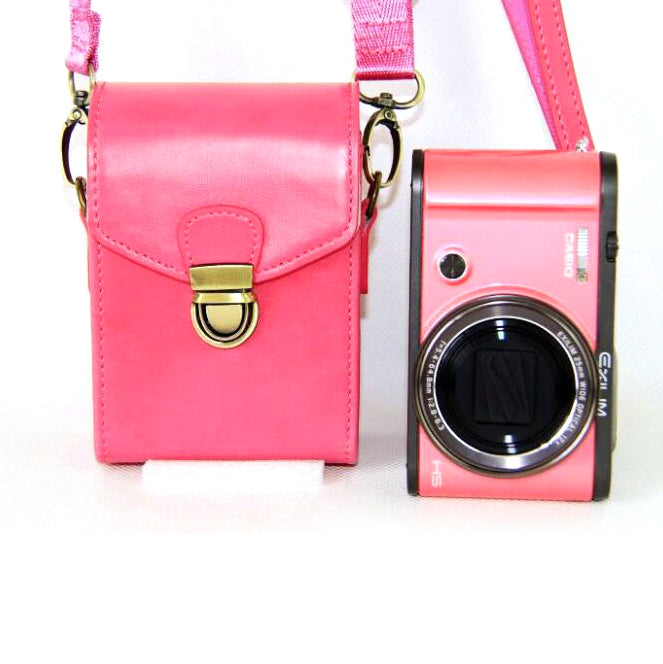 Protective PU Leather Camera Shoulder Bag Waterproof Shoulder Camera Bag for Hiking Camping Trekking Cycling - Rose