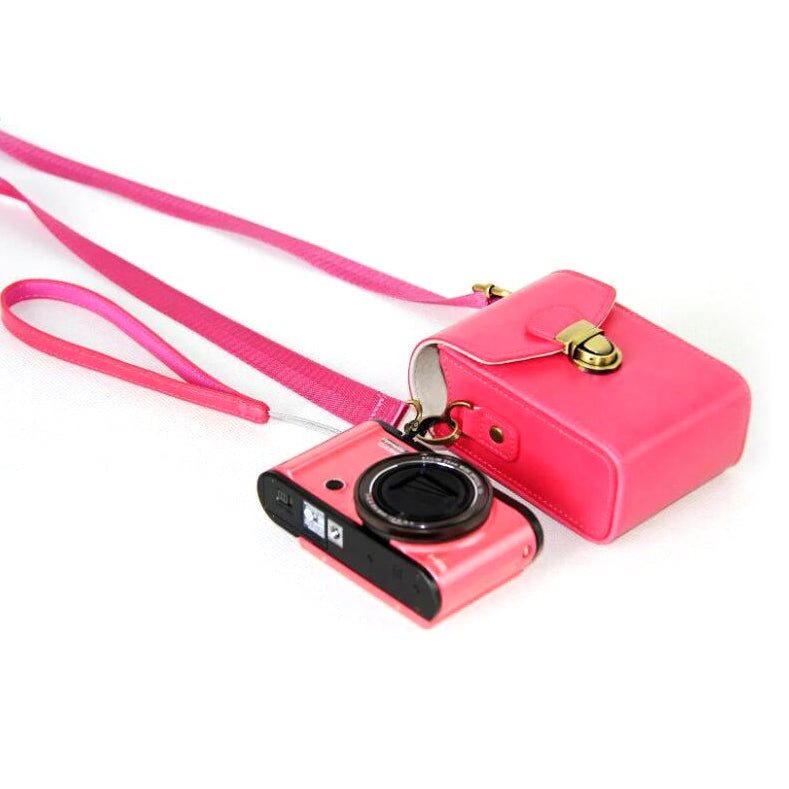 Protective PU Leather Camera Shoulder Bag Waterproof Shoulder Camera Bag for Hiking Camping Trekking Cycling - Rose