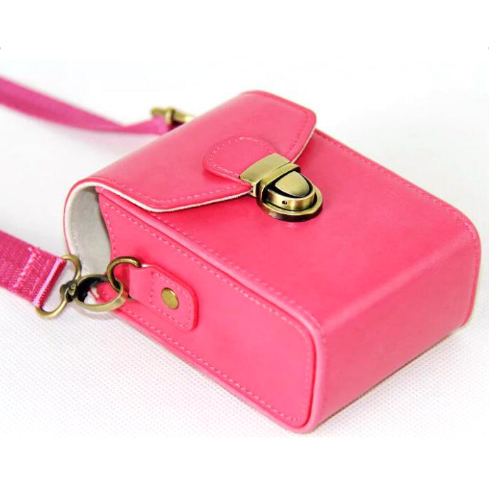Protective PU Leather Camera Shoulder Bag Waterproof Shoulder Camera Bag for Hiking Camping Trekking Cycling - Rose
