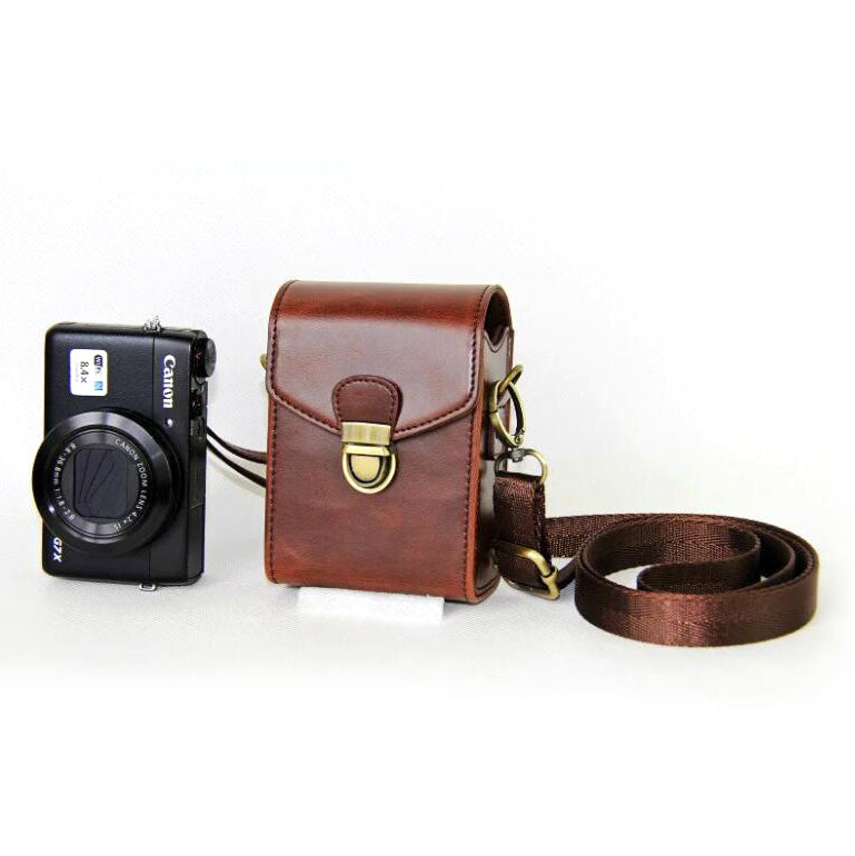PU Leather Waterproof Shoulder Camera Bag for Hiking Camping Trekking Cycling - Coffee