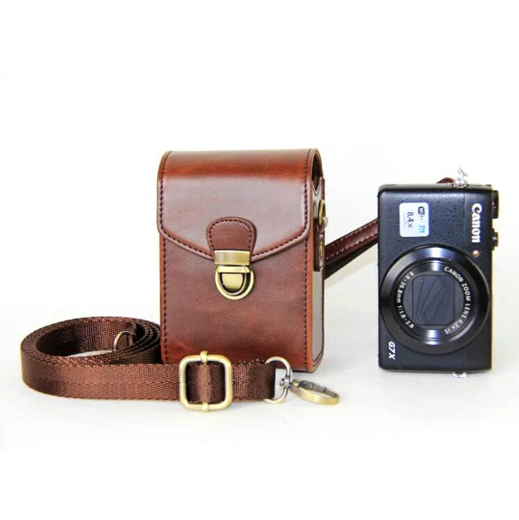 PU Leather Waterproof Shoulder Camera Bag for Hiking Camping Trekking Cycling - Coffee