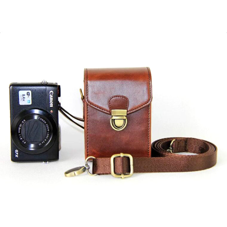 PU Leather Waterproof Shoulder Camera Bag for Hiking Camping Trekking Cycling - Coffee