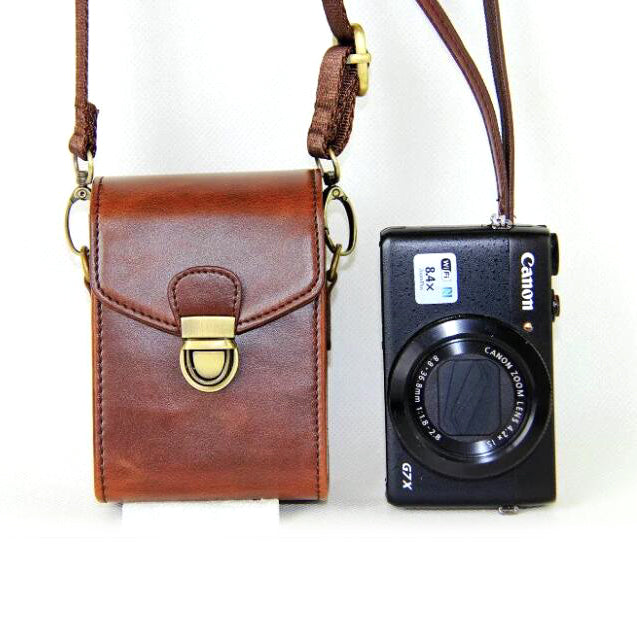 PU Leather Waterproof Shoulder Camera Bag for Hiking Camping Trekking Cycling - Coffee