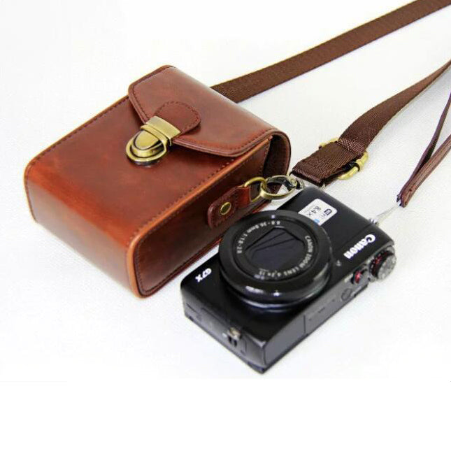 PU Leather Waterproof Shoulder Camera Bag for Hiking Camping Trekking Cycling - Coffee