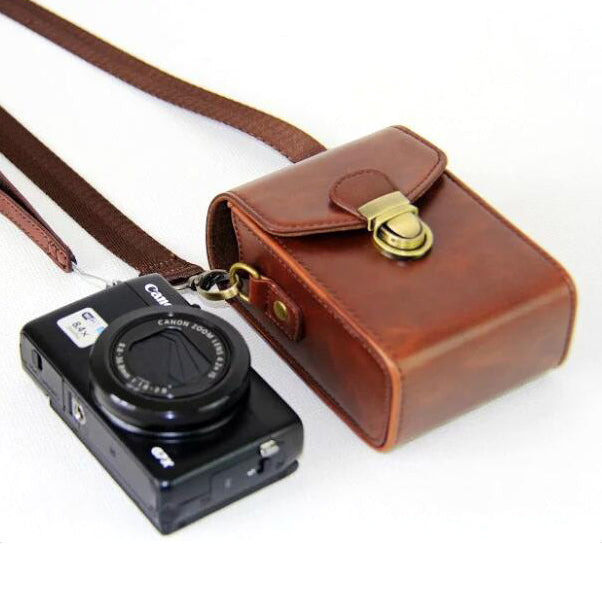 PU Leather Waterproof Shoulder Camera Bag for Hiking Camping Trekking Cycling - Coffee