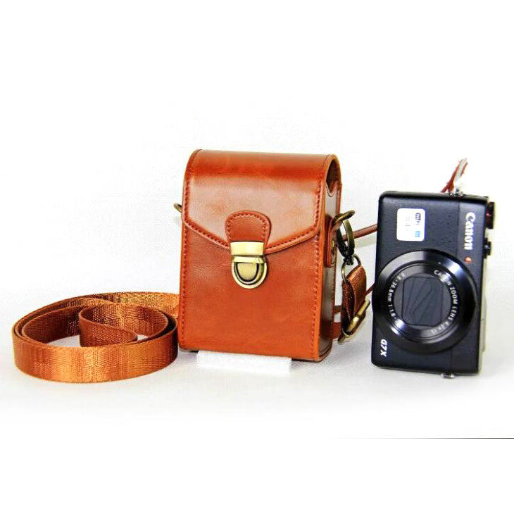 PU Leather Camera Shoulder Bag Waterproof Shoulder Camera Bag for Hiking Camping Cycling - Brown