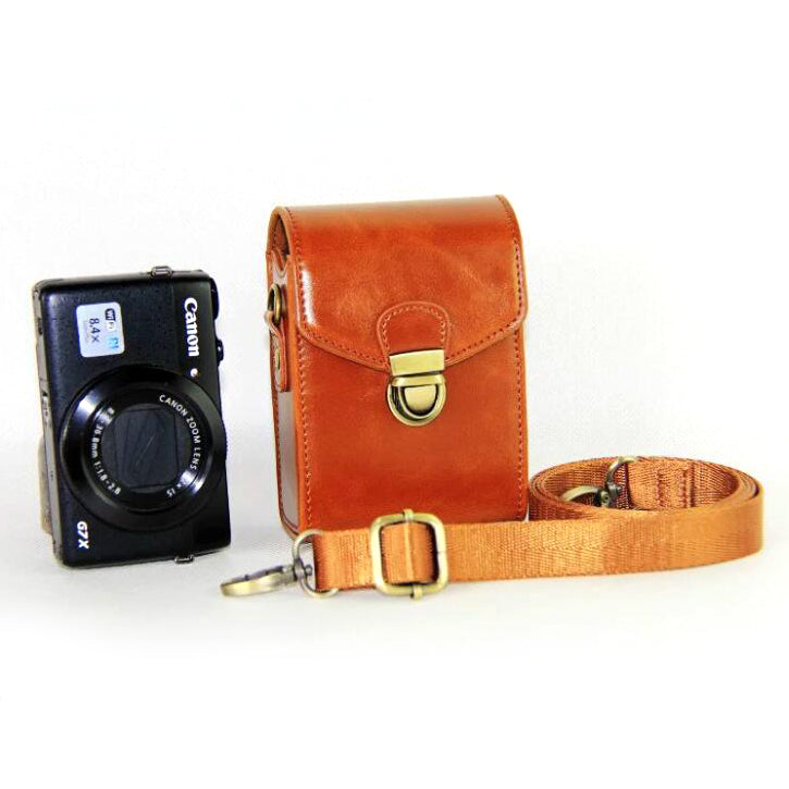 PU Leather Camera Shoulder Bag Waterproof Shoulder Camera Bag for Hiking Camping Cycling - Brown