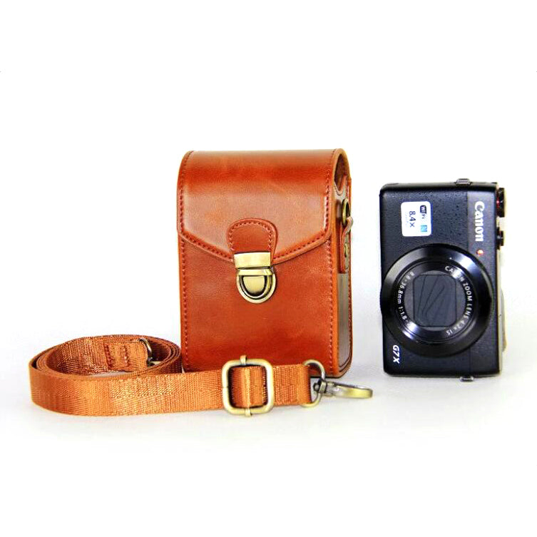 PU Leather Camera Shoulder Bag Waterproof Shoulder Camera Bag for Hiking Camping Cycling - Brown
