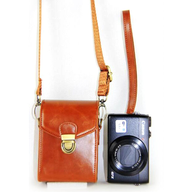 PU Leather Camera Shoulder Bag Waterproof Shoulder Camera Bag for Hiking Camping Cycling - Brown