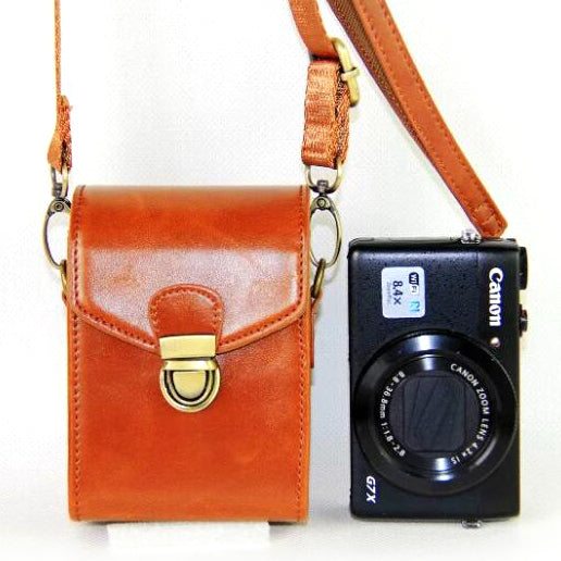 PU Leather Camera Shoulder Bag Waterproof Shoulder Camera Bag for Hiking Camping Cycling - Brown