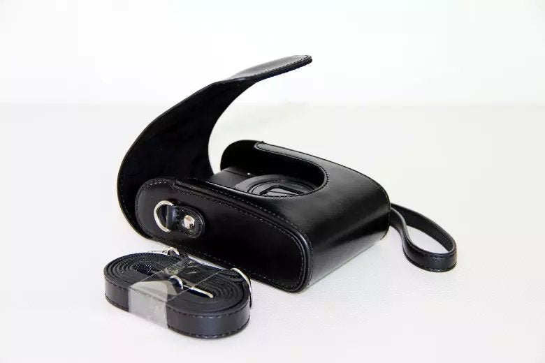 Universal PU Leather Camera Case + Strap for Leica / Panasonic / Fuji / Canon, Size: 11x6.5x3.5cm  - Black