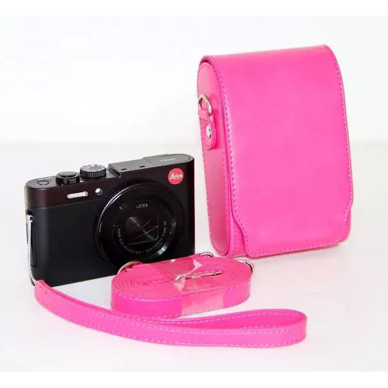 Universal PU Leather Camera Cover + Strap for Leica / Panasonic / Fuji / Canon, Size: 11x6.5x3.5cm  - Rose