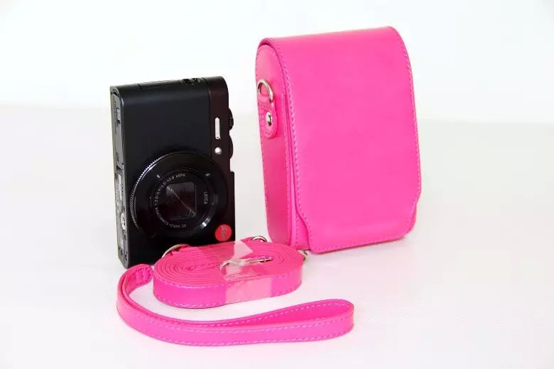 Universal PU Leather Camera Cover + Strap for Leica / Panasonic / Fuji / Canon, Size: 11x6.5x3.5cm  - Rose