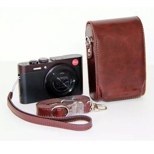 Universal PU Leather Camera Bag + Strap for Leica / Panasonic / Fuji / Canon, Size: 11x6.5x3.5cm  - Coffee