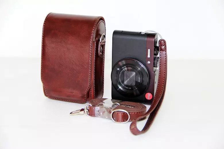 Universal PU Leather Camera Bag + Strap for Leica / Panasonic / Fuji / Canon, Size: 11x6.5x3.5cm  - Coffee