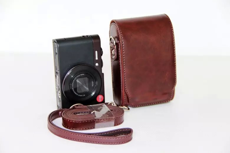 Universal PU Leather Camera Bag + Strap for Leica / Panasonic / Fuji / Canon, Size: 11x6.5x3.5cm  - Coffee