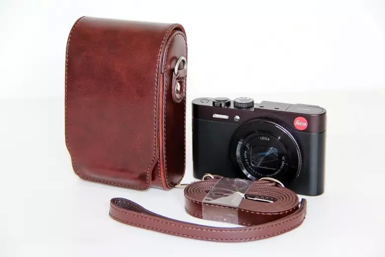 Universal PU Leather Camera Bag + Strap for Leica / Panasonic / Fuji / Canon, Size: 11x6.5x3.5cm  - Coffee