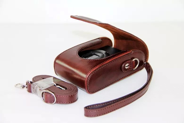 Universal PU Leather Camera Bag + Strap for Leica / Panasonic / Fuji / Canon, Size: 11x6.5x3.5cm  - Coffee