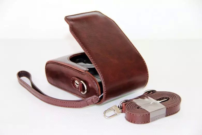 Universal PU Leather Camera Bag + Strap for Leica / Panasonic / Fuji / Canon, Size: 11x6.5x3.5cm  - Coffee
