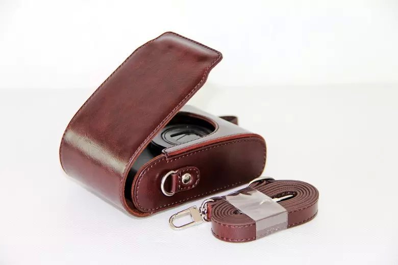 Universal PU Leather Camera Bag + Strap for Leica / Panasonic / Fuji / Canon, Size: 11x6.5x3.5cm  - Coffee