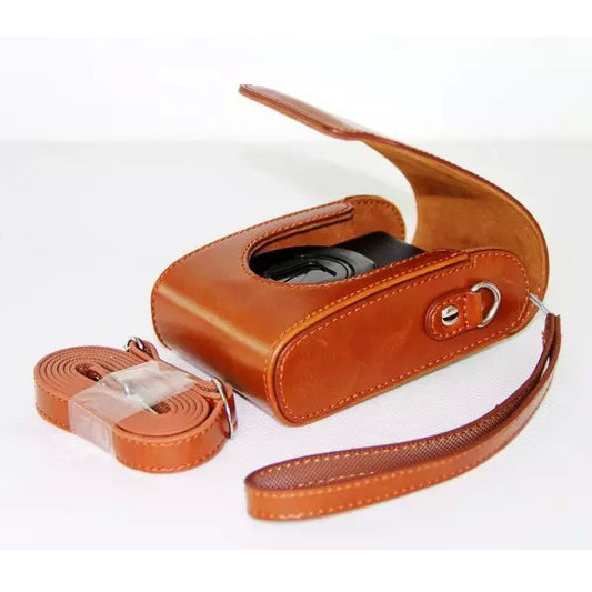 Universal PU Leather Camera Protective Pouch + Strap for Leica / Panasonic / Fuji / Canon, Size: 11x6.5x3.5cm  - Brown
