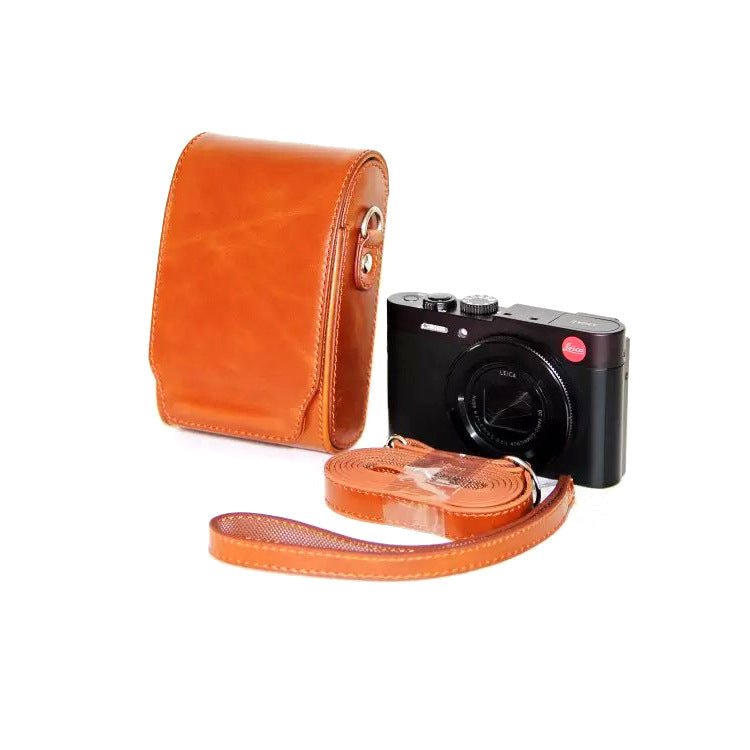 Universal PU Leather Camera Protective Pouch + Strap for Leica / Panasonic / Fuji / Canon, Size: 11x6.5x3.5cm  - Brown