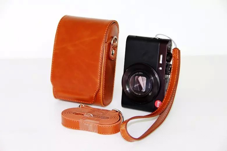 Universal PU Leather Camera Protective Pouch + Strap for Leica / Panasonic / Fuji / Canon, Size: 11x6.5x3.5cm  - Brown