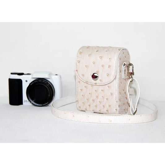 Ostrich Texture Vertical Flip Leather Protective Case Holder Bag for Casio ZR1000/ZR1200/ZR1500/ZR3500 - White