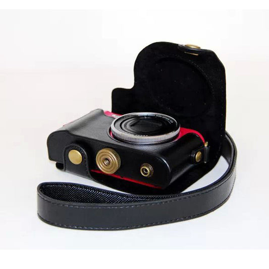 Protective Leather Camera Case with Shoulder Strap for Casio ZR1000/1200/1100/1500 - Black