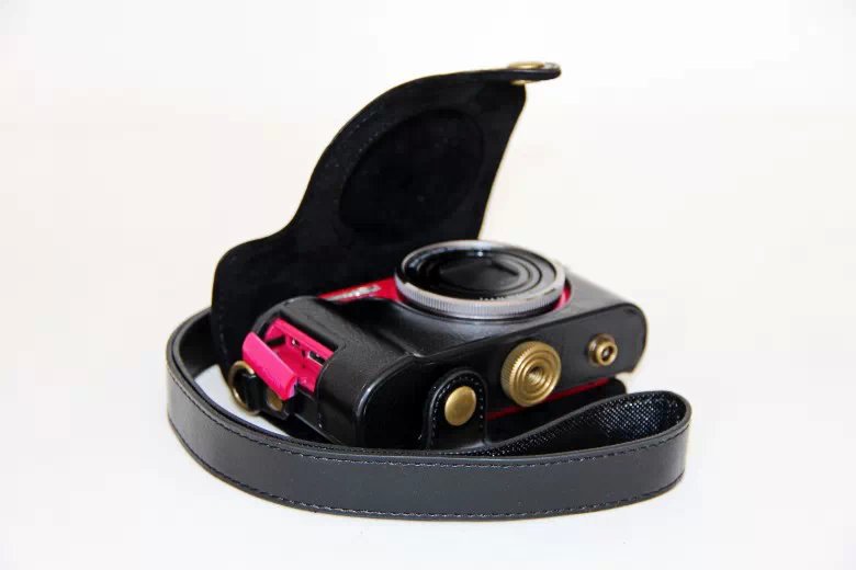 Protective Leather Camera Case with Shoulder Strap for Casio ZR1000/1200/1100/1500 - Black