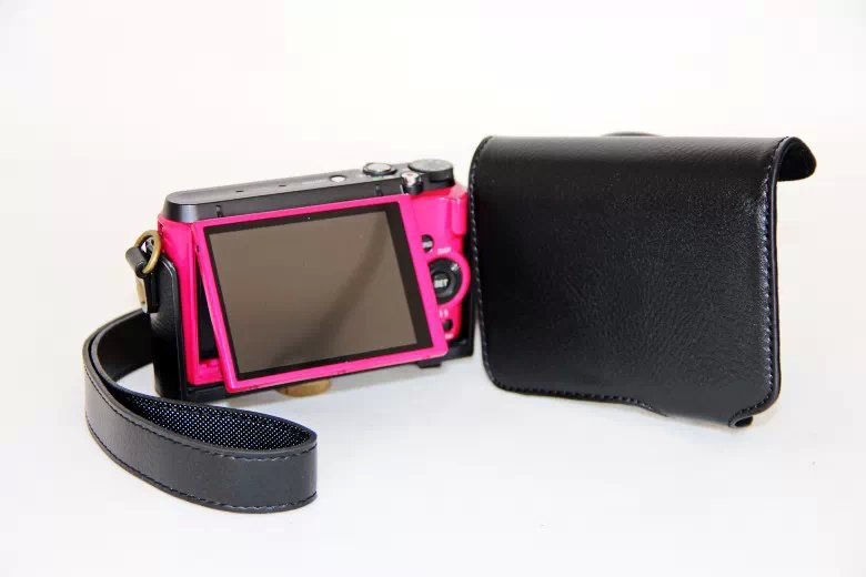 Protective Leather Camera Case with Shoulder Strap for Casio ZR1000/1200/1100/1500 - Black